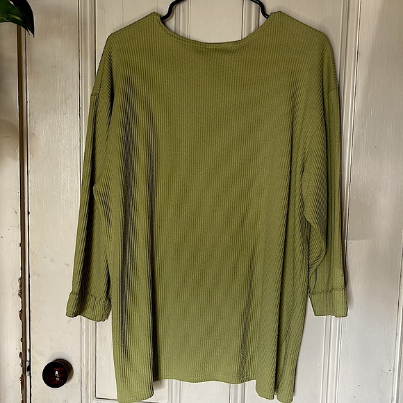 METROPOLITAN NY Vintage Chartreuse Ribbed Oversized Loose Long Sleeve Tunic Top - Picture 2 of 2